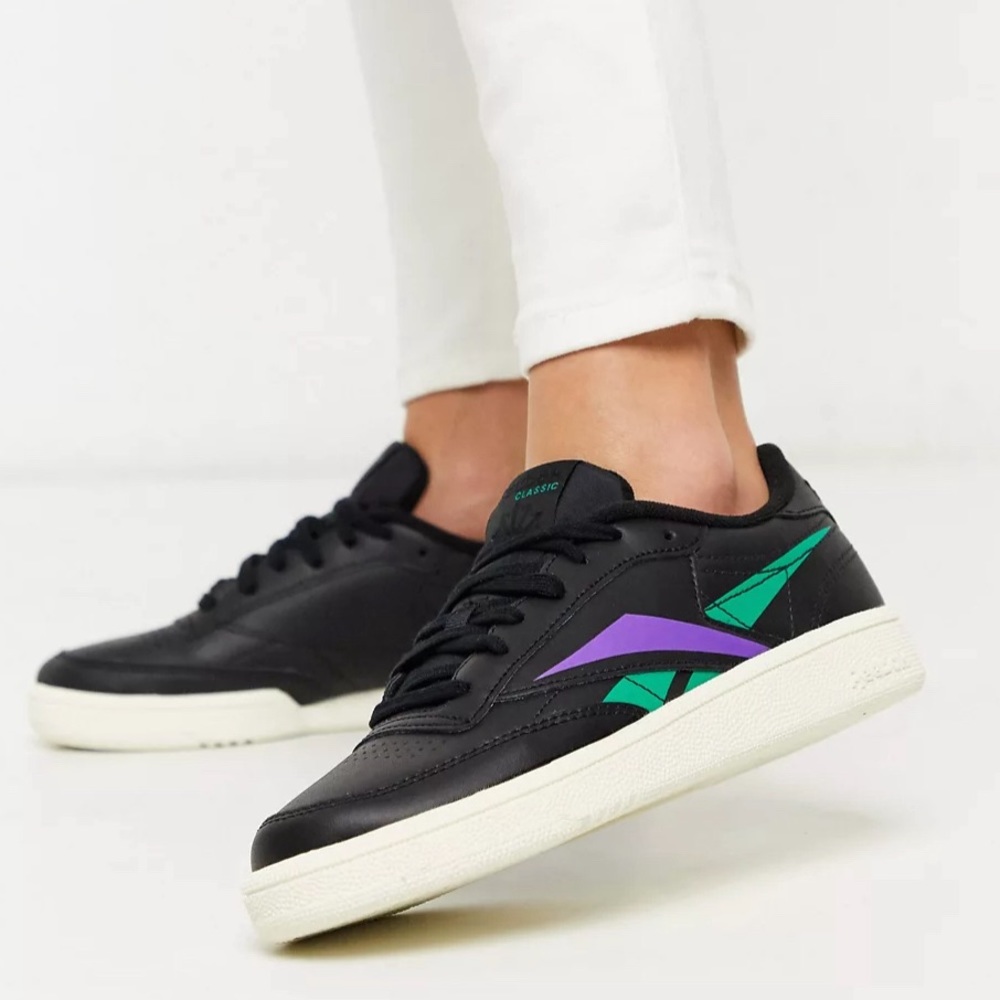 Reebok Classic Club C85 DV7251 black, emerald green & purple. Size W US9 M US7